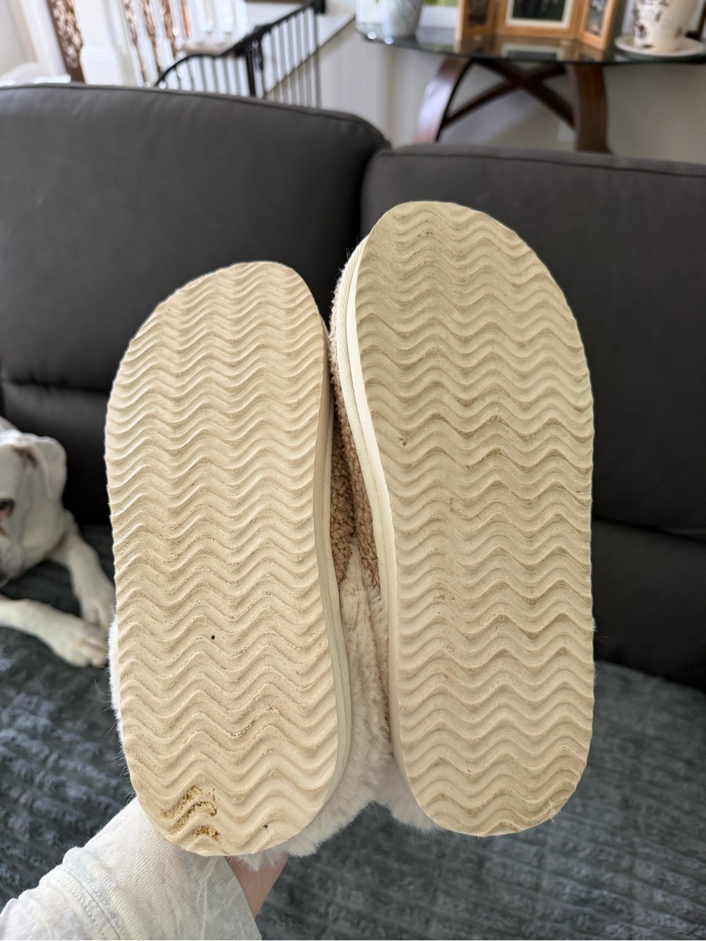 American Eagle Outfitters Cream Fuzzy Slip-On Slippers